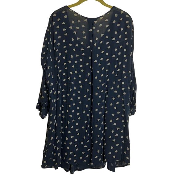 Ulla Popken Womens Tunic 20/22 Navy Blue White Print V-Neck 3/4 Sleeve Viscose - Picture 4 of 7